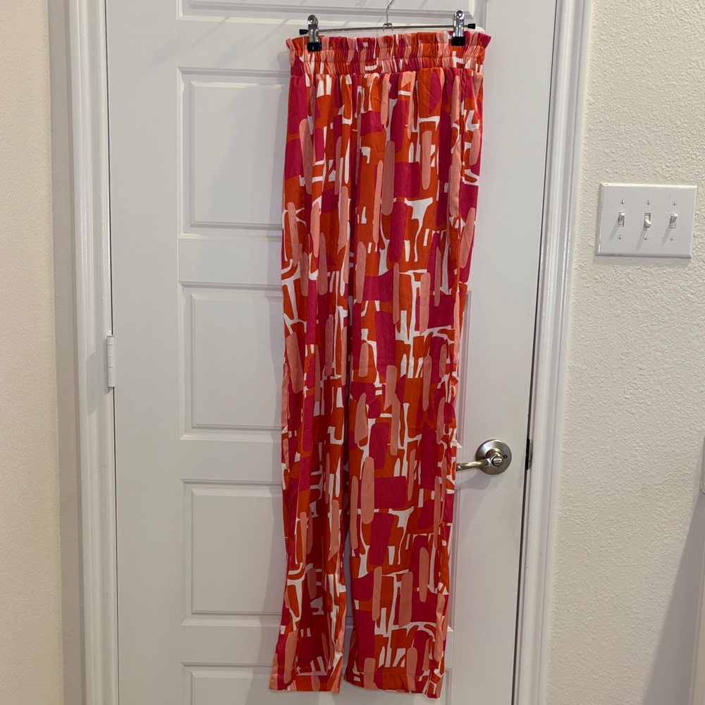 Diarrablu Abstract Print Wide Leg Pants Size M Colorful Pull-On